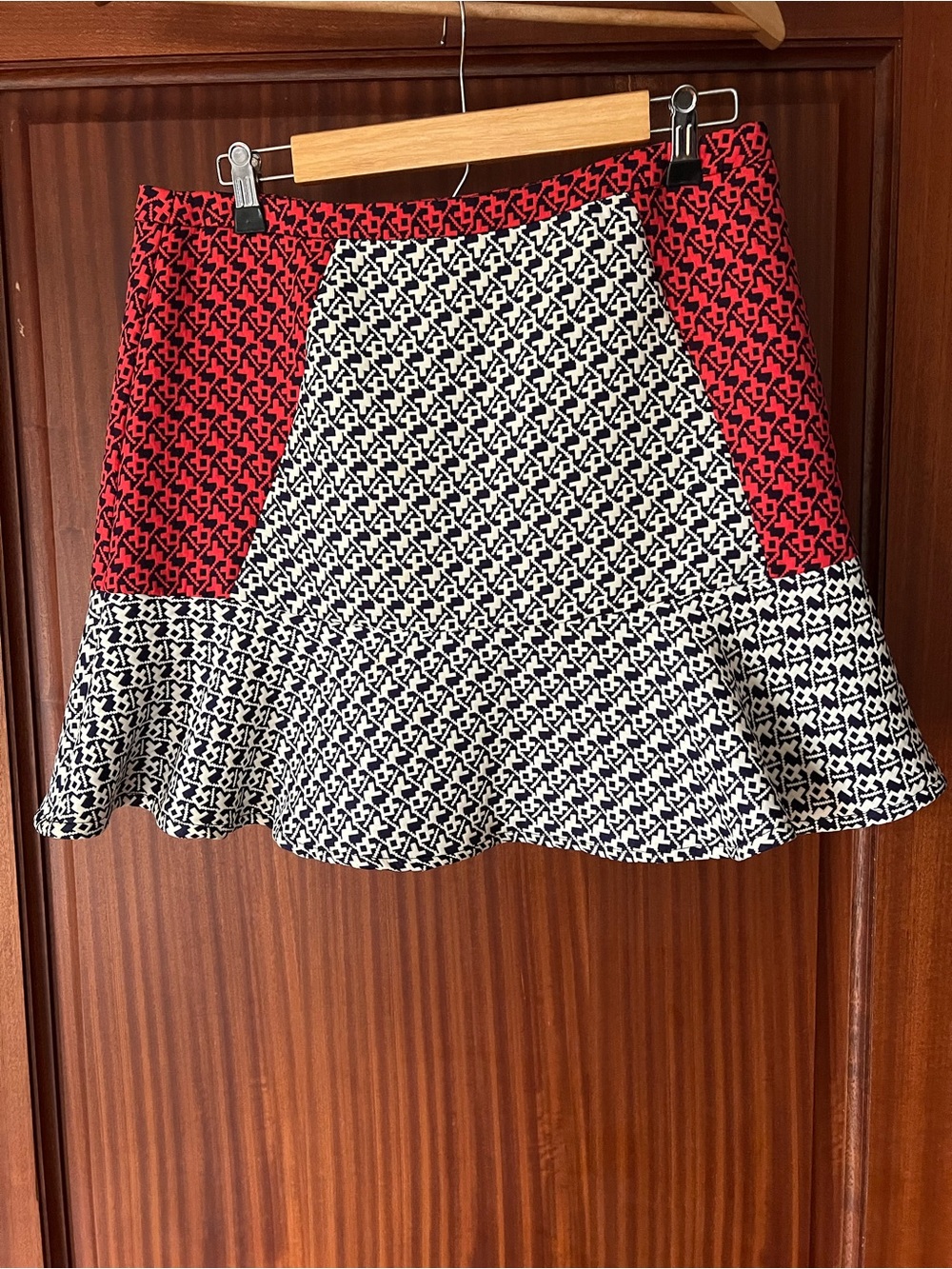 C. Luce Red and Navy Patterned Circle Skirt